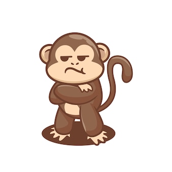 Ładny zły nastrój małpa kreskówka maskotka grafika wektorowa