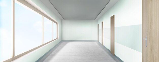 Lekki pusty korytarz 3d biuro kliniki szpitalnej