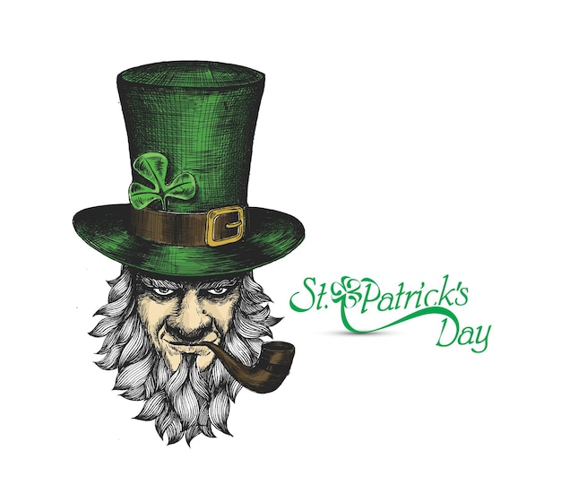 Bezpłatny wektor leprechaun znaków st patrick's day z kapeluszem, brodą, fajką, ilustracji wektorowych.