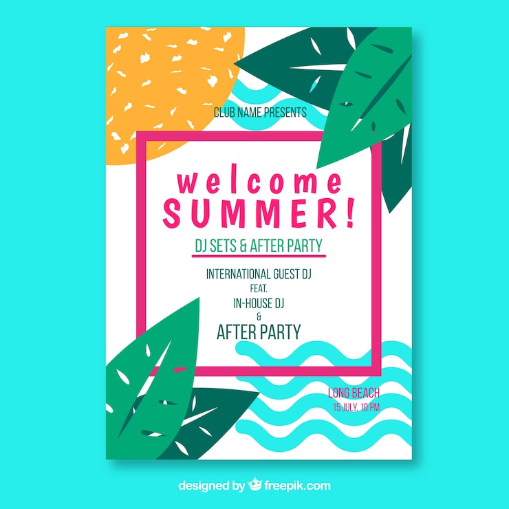 Bezpłatny plik Wektor letnie party plakat w stylu płaski