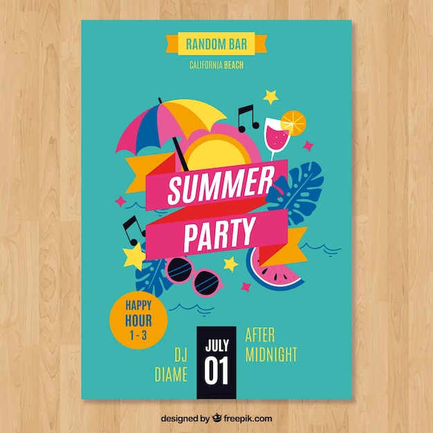 Bezpłatny wektor letnie party plakat