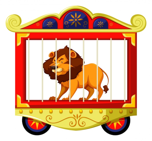 Bezpłatny wektor lew w klatce cyrkowej