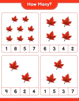 Liczenie gry, ile maple leaf gra edukacyjna dla dzieci do wydrukowania