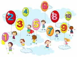 Bezpłatny wektor liczenie liczb z dziećmi na balonach