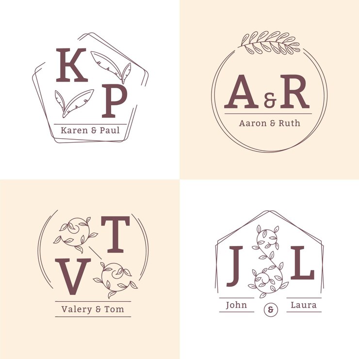 Bezpłatny plik Wektor linearne płaskie monogramy ślubne/logo