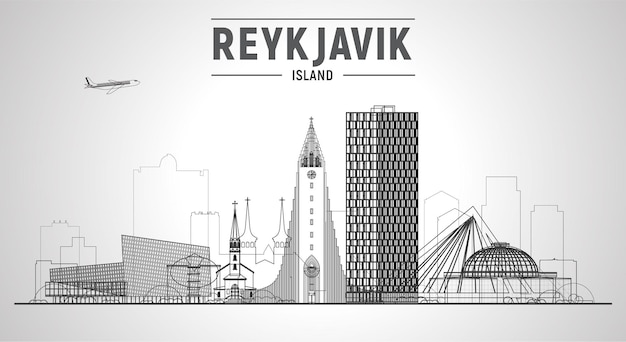 Linia Horyzontu Reykjaviku Z Panoramą Na Białym Tle Ilustracja Wektorowa Koncepcja Podróży Biznesowych I Turystyki Z Nowoczesnymi Budynkami Obraz Na Baner Lub Stronę Internetową