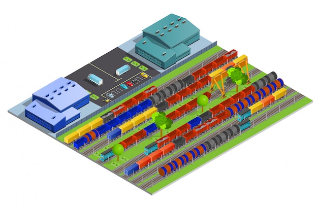 Bezpłatny wektor linia kolejowa ładunek transport isometric ilustracja