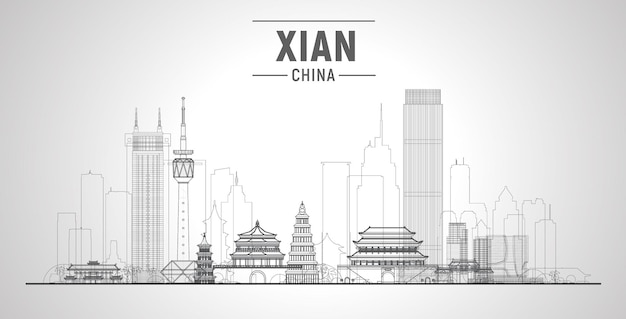 Linia Xian Skyline Chiny Ilustracja wektorowa Biznesowa koncepcja podróży i turystyki z nowoczesnymi budynkami Obraz na stronie internetowej z banerem prezentacji