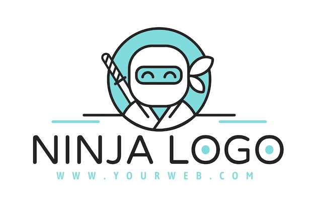 Bezpłatny wektor liniowy płaski szablon logo ninja ninja