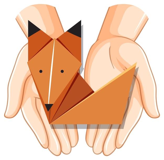 Bezpłatny wektor lis origami na ludzkich rękach