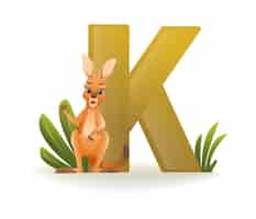 Bezpłatny wektor litera alfabetu k dla ilustracji wektorowych kreskówka ładny przyjazny kangur