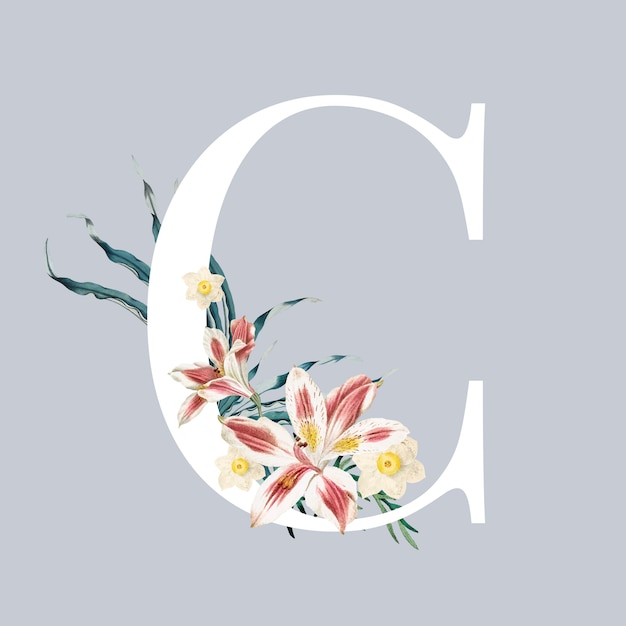 Bezpłatny wektor litera c z kwiatami