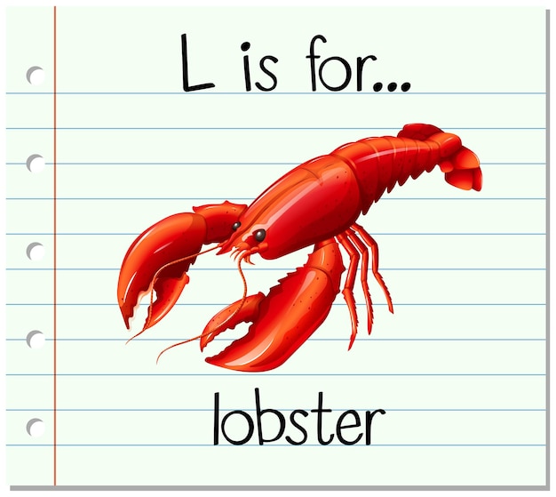 Bezpłatny wektor litera l na fiszce oznacza homara