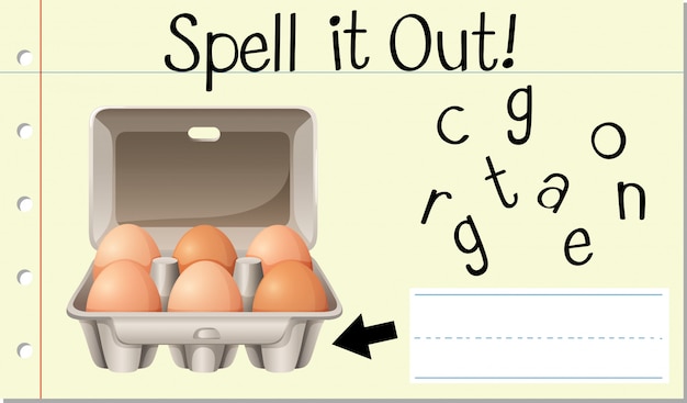 Bezpłatny wektor literuj angielskie słowo karton z jajkiem