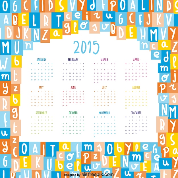 Litery Alfabetu Mix 2015 Kalendarz Wektor