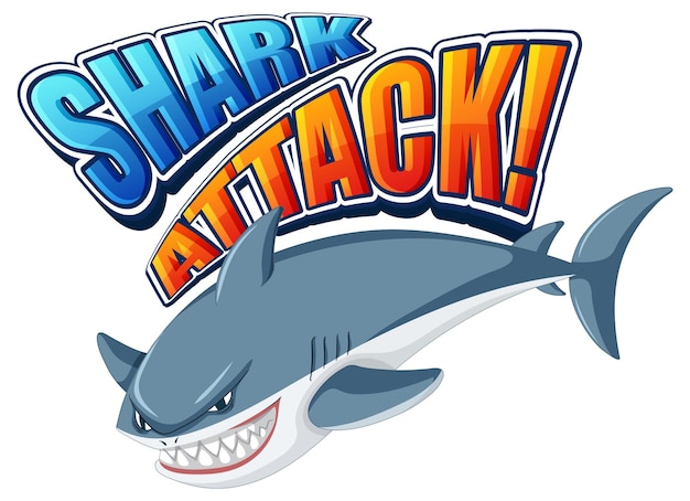 Logo Czcionki Ataku Rekina Z Kreskówkowym Agresywnym Rekinem