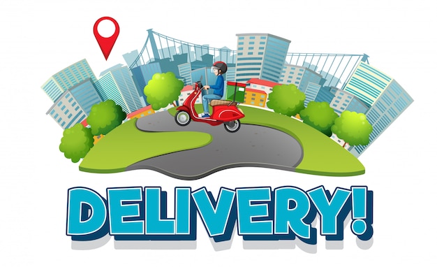 Logo dostawy z rowerzystą lub kurierem w mieście