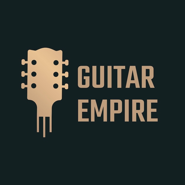 Bezpłatny wektor logo gitary akustycznej płaskie w kolorze czarnym i złotym