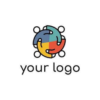 Logo grupy pracy zespołowej. symetryczny okrągły znak stylu liniowego dla koncepcji mobilnej i projektowania stron internetowych. czterech osób koło zarys wektor ikona. grafika wektorowa