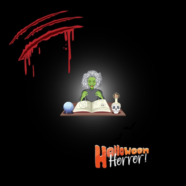 Logo Halloween Horror Z Postacią Wiedźmy