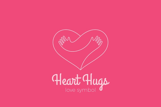 Logo Heart Love Hugs. Przytulanie Rąk W Stylu Liniowym. Walentynki Romantyczne Randki Logotyp Darowizny Na Cele Charytatywne