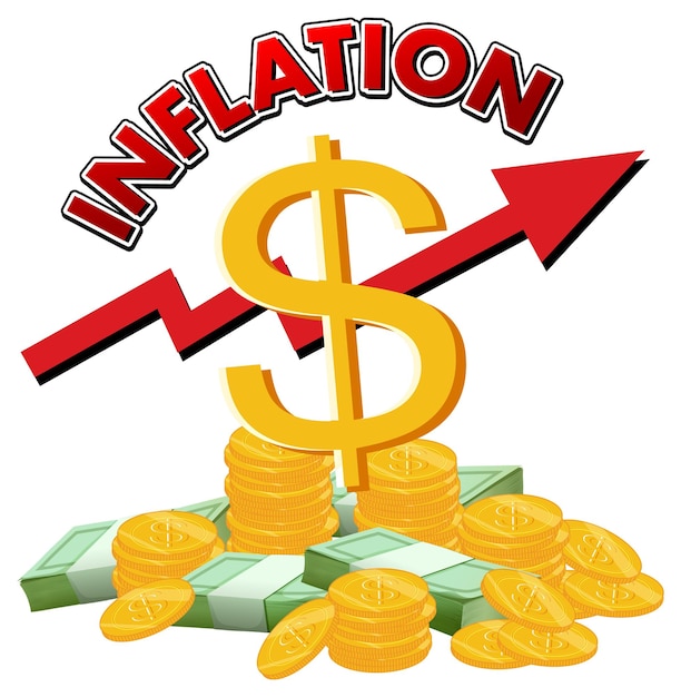 Bezpłatny wektor logo inflacji ze stosem pieniędzy