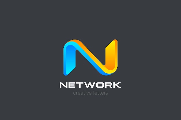 Bezpłatny wektor logo litery n. media w stylu 3d.