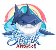 Bezpłatny wektor logo marine z dużym niebieskim rekinem i tekstem ataku shark