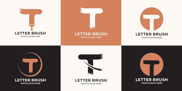 Logo pędzla z literą t dla logo inspiracji biznesowej i marki