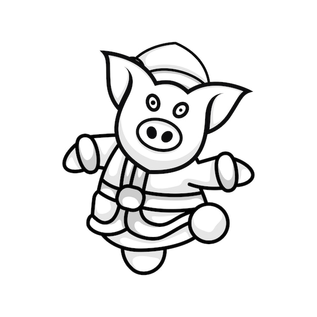 Bezpłatny wektor logo postaci świni w czarno-białym stylu