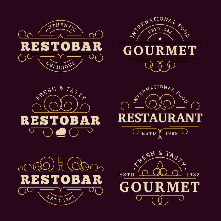 Bezpłatny plik Wektor logo restauracji ze złotym wzorem