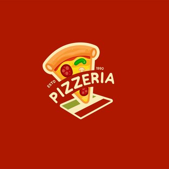 Logo włoskiej pizzy z włoską flagą. śmieszne logo z kreskówek dla restauracji
