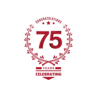 Logotyp 75 lat rocznicy z czerwonym kolorem na białym tle na uroczystość