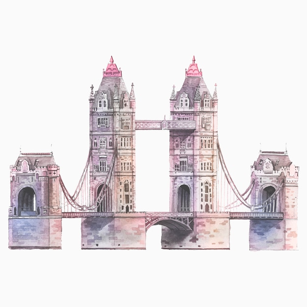 Bezpłatny wektor london tower bridge namalowany akwarelą