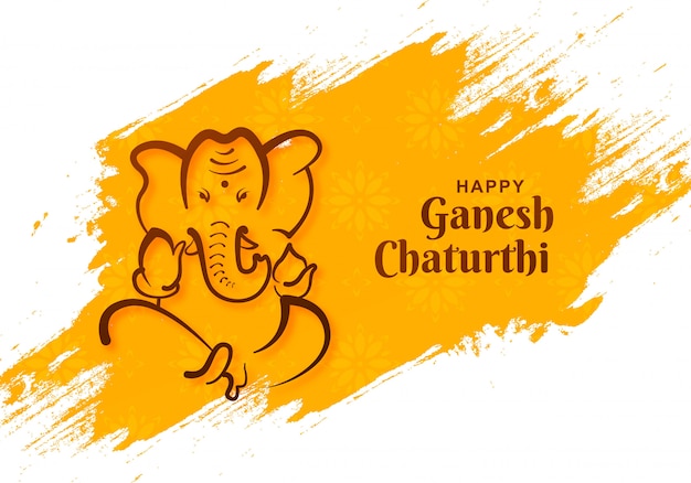 Lord Ganesh Chaturthi Indian Festival W Pociągnięciu Pędzlem Darmowych Wektorów