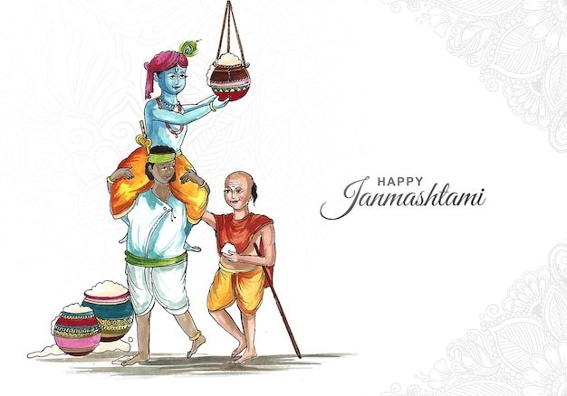 Lord Shri Krishana W Szczęśliwym Tle Karty Festiwalu Janmashtami