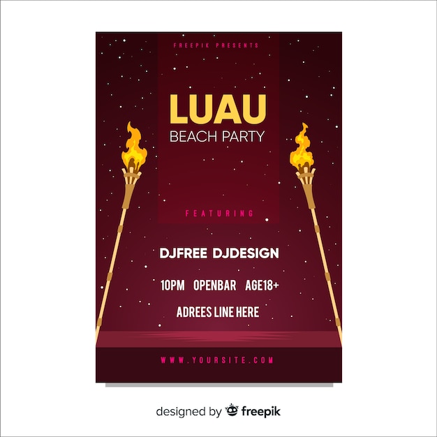 Luau Party Płomień Pochodni Plakat Szablon