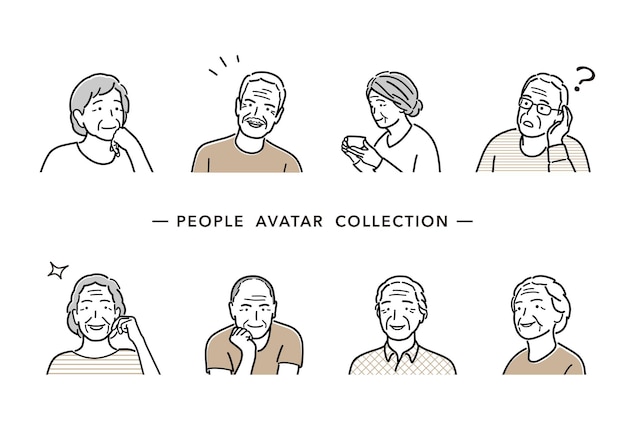 Ludzie Avatar Wektor Zestaw Kolekcja Rysowania Linii Starych Mężczyzn I Kobiet Płaskie Proste Ilustracja