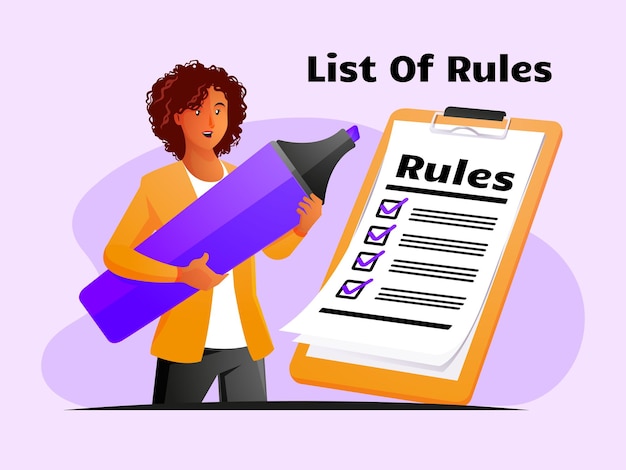 Ludzie biznesu studiujący listę zasad czytający wskazówki sporządzający listę kontrolną