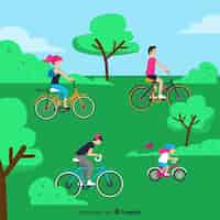 Bezpłatny wektor ludzie jeżdżący na rowerach w parku