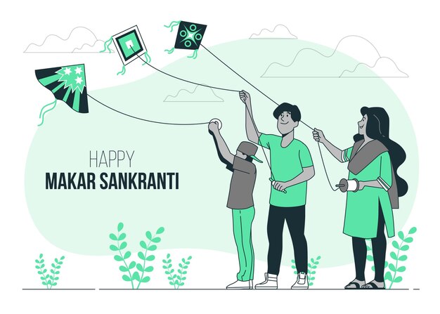 Ludzie świętują Makar Sankranti Ilustracja Koncepcja