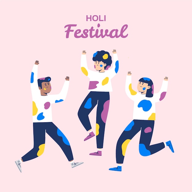 Ludzie świętuje Holi Festiwal Na Różowym Tle