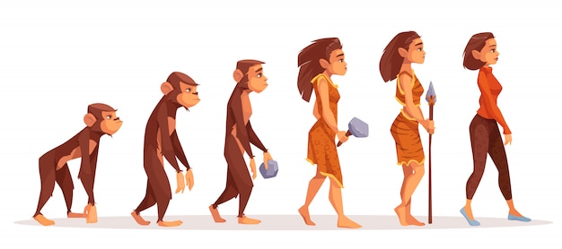 Bezpłatny wektor ludzka ewolucja od małpy do kobiety