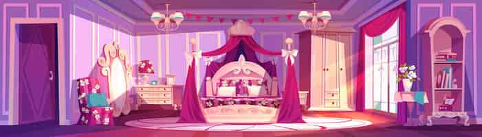 Bezpłatny wektor luksusowa sypialnia księżniczki w pałacu królewskim