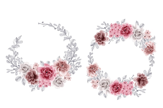 Luksusowy okrągły wieniec z kwiatów róży na białym tle clipart