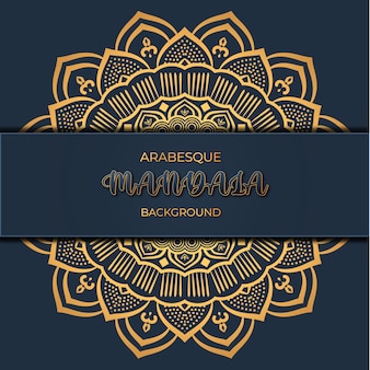 Luksusowy projekt tła mandali w stylu arabskim w złotym kolorze z efektem tekstu 3d