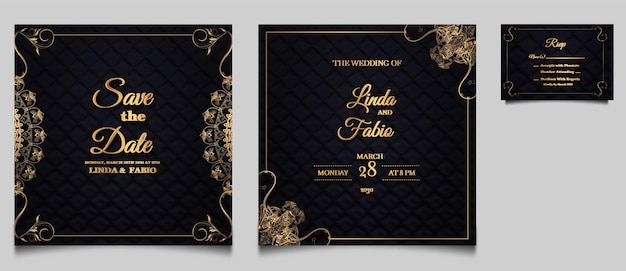 Bezpłatny wektor luksusowy zestaw szablonów karty zaproszenie na ślub z datą