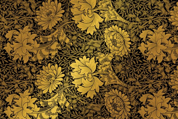 Luksusowy złoty kwiatowy remiks tła wektorowego z grafiki autorstwa Williama Morrisa