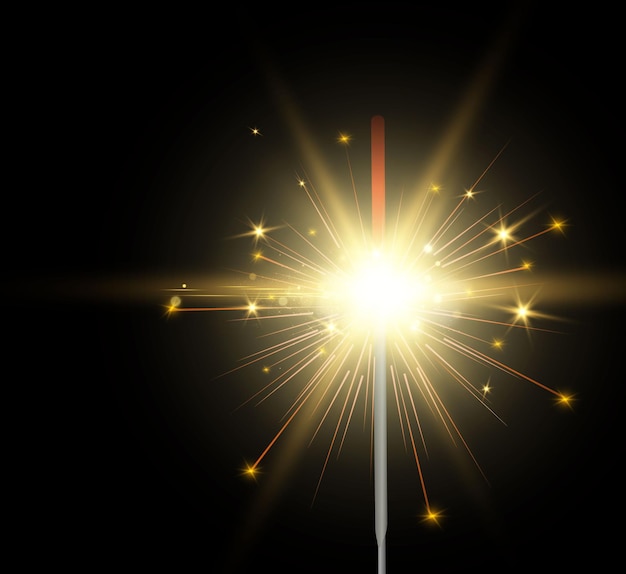 Magiczne światło sparkler świeca mieniąca się na tle realistyczny efekt wektorowy światła zima