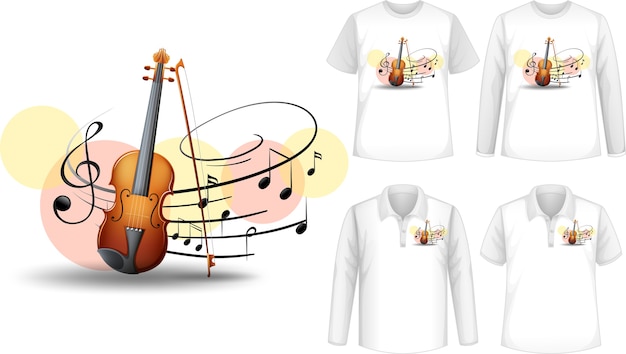 Bezpłatny wektor makieta koszuli z logo instrumentów muzycznych skrzypiec